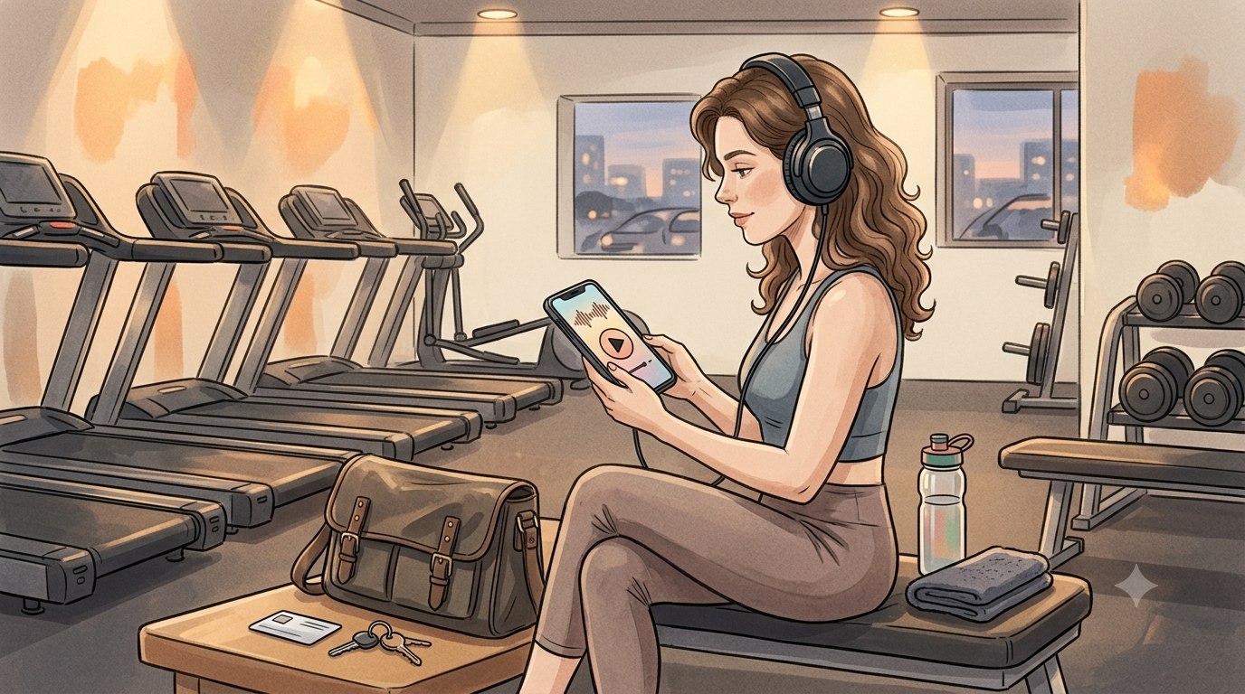 Listening to audiobooks and music while working out at the gym